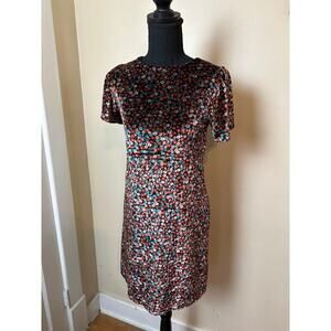 zara women velvet mini dress small short sleeve swing dress